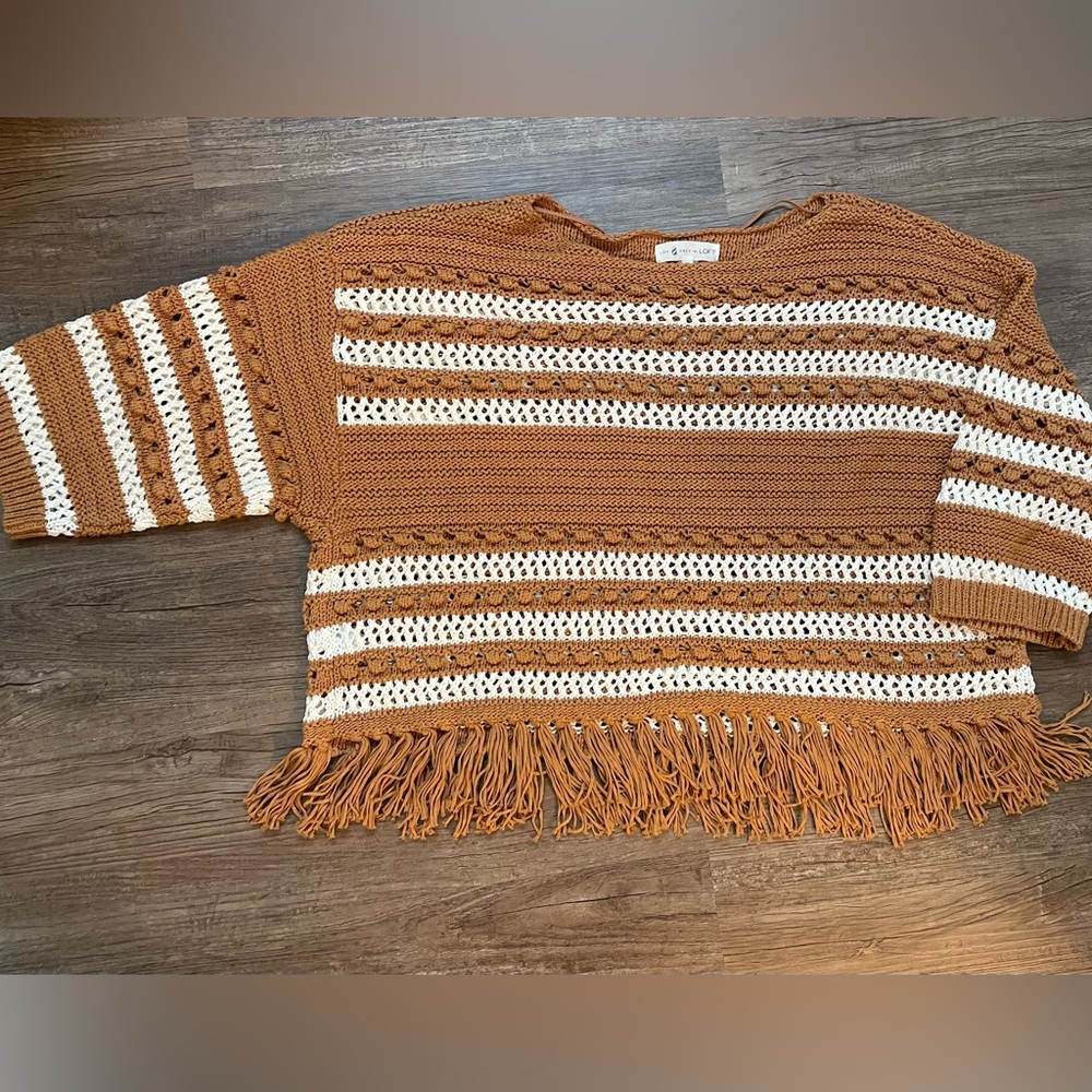 Striped Fringe Sweater - Brown and Cream